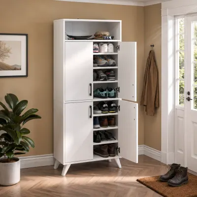 Pantofar modern 72x32x170 cm, cu 4 usi si 9 rafturi, pentru hol, intrare sau depozitare incaltaminte