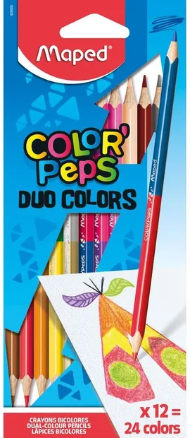 Creioane colorate cu doua varfuri Maped Color Peps - 12 creioane, 24 culori