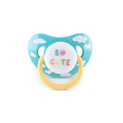 Set 2 suzete din silicon moale cu capac si tetina rotunda 6 luni+ Yellow Blue
