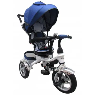 Tricicleta pentru copii R-Sport T3 Jeans 3 in 1 cu pedale, roti gonflabile, control al directiei, scaun reversibil, rotire 360 grade, frana si centura de siguranta