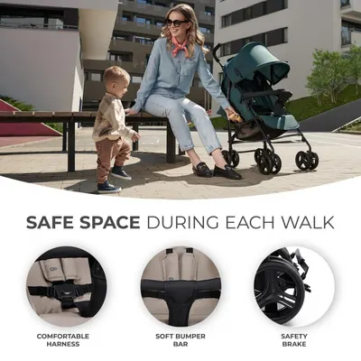 Carucior sport Kinderkraft Tik tip umbrela stone beige, spatar reglabil, pozitie somn, suport pentru picioare, roti din spuma Eva, greutate 6,5 kg