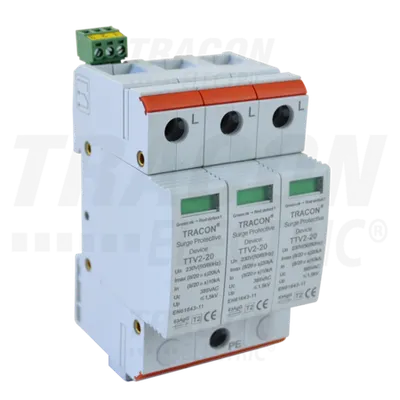 Descarcator de supratensiuni,AC,cl.2,elem.modular inlocuibil TTV2-20-3P 230/400 V, 50 Hz, 10/20 kA (8/20 us), 3P