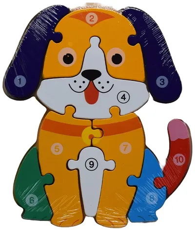 Puzzle din lemn B-MAX - Animale, cu numere, 10 bucăți, 22 х 18 cm, sortiment