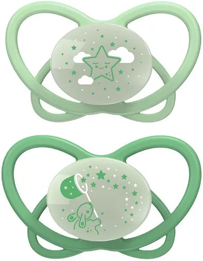 Suzete din silicon NIP Green -Iepuraș și stea, 0-6 м, 2 bucăți, verde