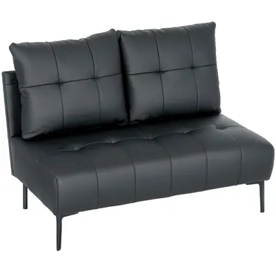 HOMCOM Divan cu Două Locuri Compact din Piele Sintetică, Divan Modern Capitonat cu Nasturi cu Îmbunătățire Spumoasă și Picioare din Lemn, Canapea Fără Brațe pentru Sufragerie și Birou, 115x73x83 cm, Negru | Aosom Romania