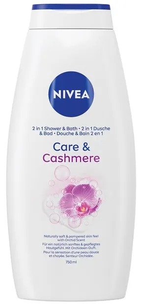 Nivea Gel de duș 2 în 1 și spumă de baie Care & Cashmere, 750 ml