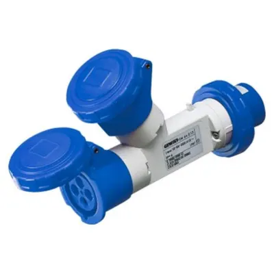 Adaptor Industrial 2 Outputs Ip67 - Plug 16a - 2 Socket-Outlets 3p+n+e 230v 50/60hz - Blue - 9h