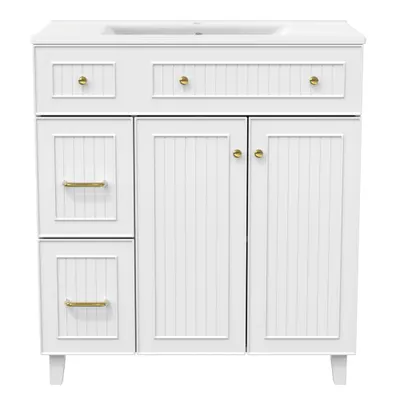 Dulap de baie independent cu lavoar ceramic, Alb | Aosom Romania