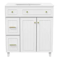 Dulap de baie independent cu lavoar ceramic, Alb | Aosom Romania