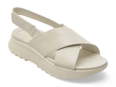 Sandale CLARKS albe, DASH LITE WISH, din piele naturala
