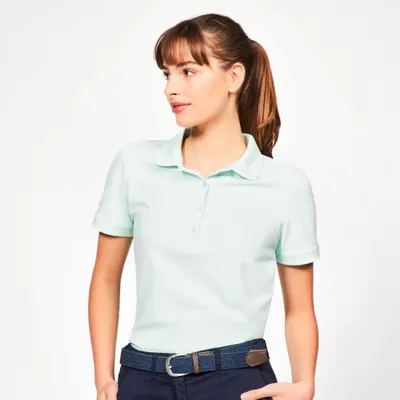 Tricou Polo golf din bumbac și poliester MW500 Verde pal Damă