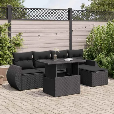 Gossi set mobilier de gradina cu perne, 6 piese, negru, poliratan