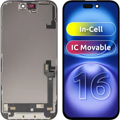 Display cu Touchscreen JK pentru Apple iPhone 16, cu Rama, Versiune LCD In-Cell IC Movable, Negru