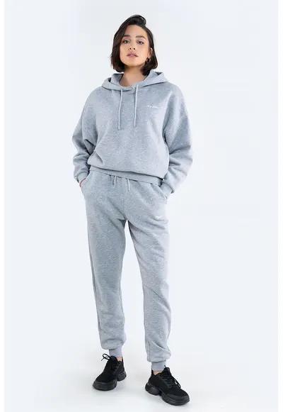 Pantaloni sport cu buzunare oblice - Gri melange