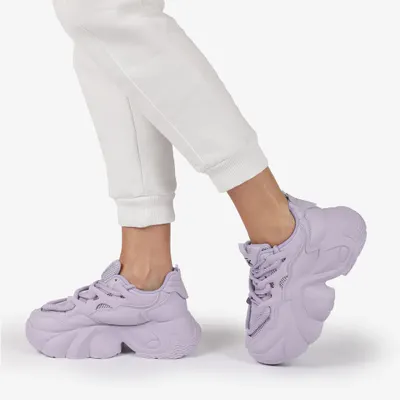 Sneakers din Piele Ecologica si Textil cu Sireturi Duble si Talpa Inalta Crl1287 Mov