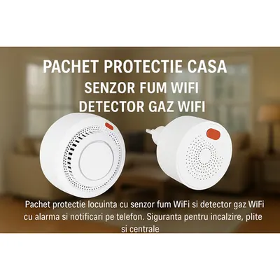 Pachet protectie casa senzor fum WiFi + senzor gaz WiFi