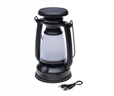 Lampa camping Retro cu panou solar integrat, culoare negru