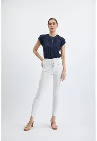 Blugi super skinny cu nasturi - Alb