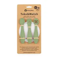 Set 3 lingurite PetiteMars Sweet Pea Verde TakeMatch din silicon, pentru supa, paste, alimente usoare, fara BPA, 6 luni+