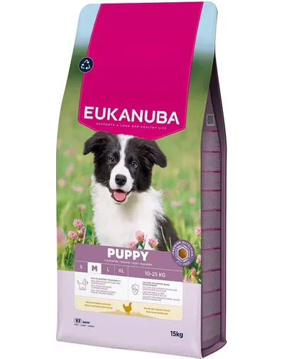EUKANUBA Puppy Medium Breeds Chicken 15 kg hrană pentru căței rase medii, bogată în pui proaspăt