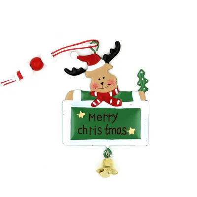 Decorațiune verde, din metal, ren, cu clopoțel - Merry Christmas