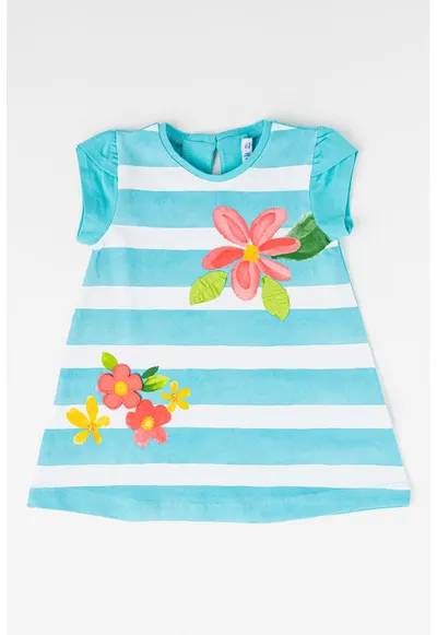 Rochie evazata cu model - Alb/Verde menta