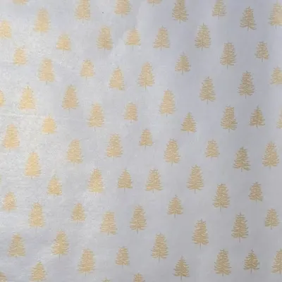 Hârtie pentru ambalat cadouri, culoarea argintiu, brăduți aurii, 200x70 cm