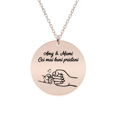 Nala - Colier personalizat pentru mama cu banut din argint 925 placat cu aur roz
