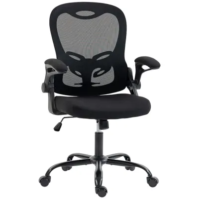 HOMCOM Scaun de birou ergonomic, fotoliu birou plasă, brațe rabatabile, înălțime reglabilă, funcție balansoar, Negru | Aosom Romania