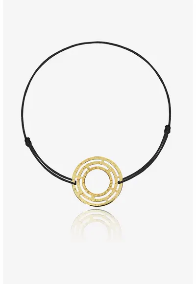 Bratara ajustabila cu talisman circular de aur de 14K - Auriu/Negru