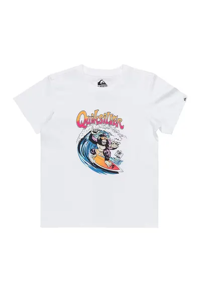 Tricou de bumbac cu decolteu la baza gatului Kong Story - Alb/Portocaliu/Albastru