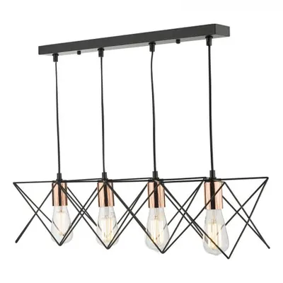 Lampa suspendata Midi 4 Light Bar Pendant Black & Copper Detail