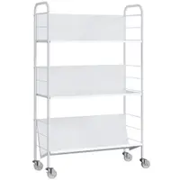 HOMCOM Cărucior Modern pentru Cărți cu 3 Nivele și Roți Pivotante pentru Cărți și Reviste, 69x26x108 cm, Alb | Aosom Romania