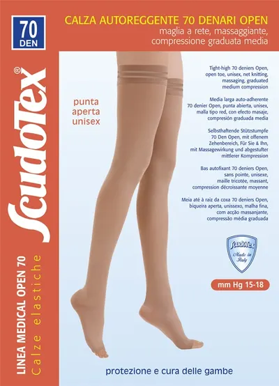 Scudotex 823 Ciorapi compresivi coapsa, varf deschis, compresie medie 70 DEN, Nero, marimea 2-S