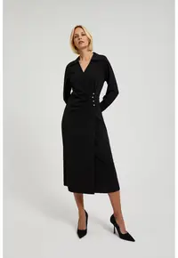 Rochie Midi Neagra cu Butoane Decorative - Negru