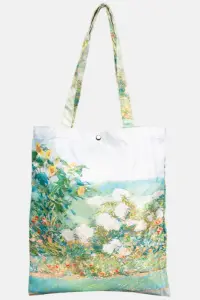 Geanta shopper din material textil satinat, cu imprimeu inspirat din pictura cu un pastel
