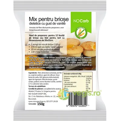 Mix pentru Briose Dietetice cu Gust de Vanilie fara Gluten 150g