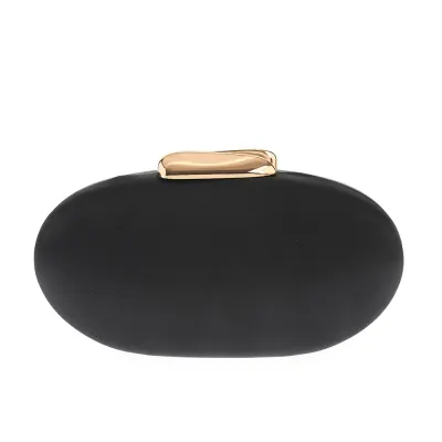 Clutch elegant negru cu design oval si inchidere aurie