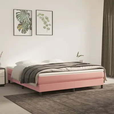 vidaXL Pat box spring cu saltea, roz, 180x200 cm, catifea