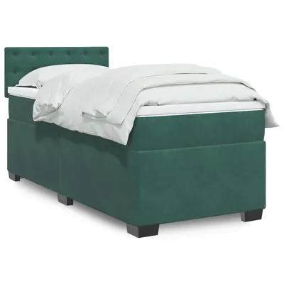 Gossi pat continental cu saltea, verde inchis, 80x200 cm, catifea