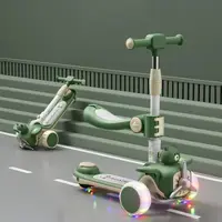 Trotineta pentru copii Nichiduta TeddyRide 3 in 1, pliabila, cu scaunel si maner parental, cu ghidon reglabil, manerele ergonomice, muzica, roti silentioase din PU cu lumini LED, dimensiune 59 x 30 x 73cm, Green