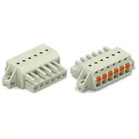 1-conductor female plug; 100% protected against mismating; push-button; clamping collar; 2.5 mm²; Pin spacing 5 mm; 5-pole; 2,50 mm²; light gray