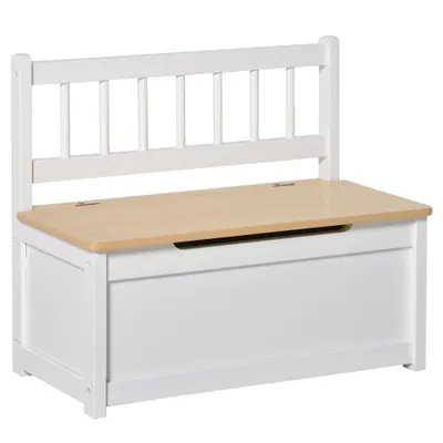 Banca Cutie de Depozitare pentru Copii 2 in 1 din Lemn Mobila camera Copilului Cufar camera 60x30x50cm, Alb/Lemn natural HOMCOM | Aosom Romania