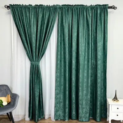 Set 2 Draperii din Jacquard model Nisip, 140cm latime x 260cm inaltime, cu TIV LAT, VERDE