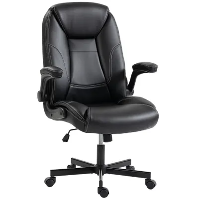 HOMCOM Scaun birou ergonomic fotoliu brațe rabatabile înălțime reglabilă funcție balans negru | Aosom Romania