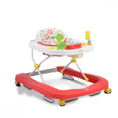 Premergator pentru copii Moni Zoo Red 2-in-1 transformabil in antepremergator,roti pivotante,pliere compacta,panou interactiv cu muzica si jucarii