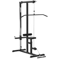 HOMCOM Statie de Fitness Pull Down pentru Sala de gimnastica in Casa cu Banca si Cablu Reglabil, din Otel 107x120x190cm Negru | Aosom Romania