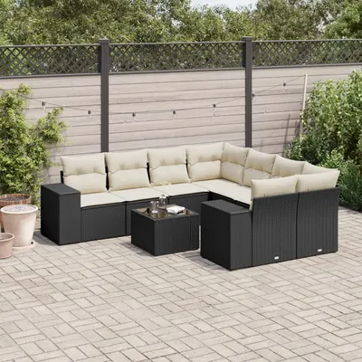 Gossi set mobilier de gradina cu perne, 9 piese, negru, poliratan
