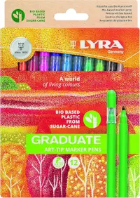 Carioci LYRA Graduate Art Tip 12 culori 1.2 мм, bioplastic, ambalaje din carton