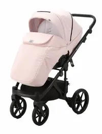 Carucior 3 in 1 Adamex Olivia Linen EcoLeather PS22 Powder Pink cu scaun auto iSize, landou cu suport de cap reglabil pe inaltime, parte sport reglabila pana la orizontala, roti cu suspensii